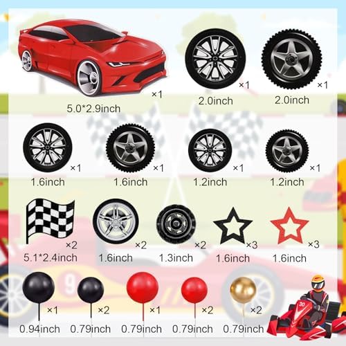 MEMOVAN Racing Wheel Cake Topper 27PCS Race Car Cake Toppers Tyre Cake Decorations Checkered Flag Car Cake Cupcake Decoration for Man Boy Kid Racing Car Theme Birthday Supplies