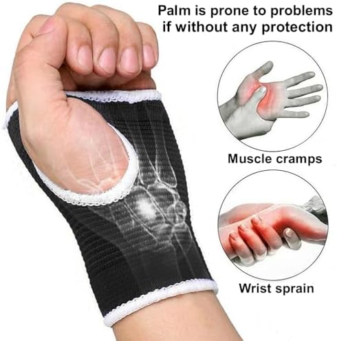 Palm Brace Wrist Compression Sleeves, Everyday Use Wrist Brace, Compression Carpal Tunnel for Wrist Pain Relief, Fitness Gloves, Sports compression Glove, Wrist guard for Men and Women (White edged Black)