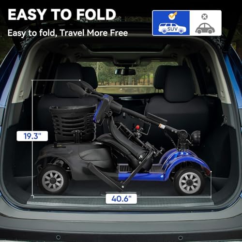 WheelWavi Powered Mobility Scooter, 4-Wheel Foldable Electric Scooter for Seniors & Adults – Heavy Duty Travel Model with 330 lbs Capacity, 350W Motor, Long-Lasting Battery, Front Basket & LED-14.9MI
