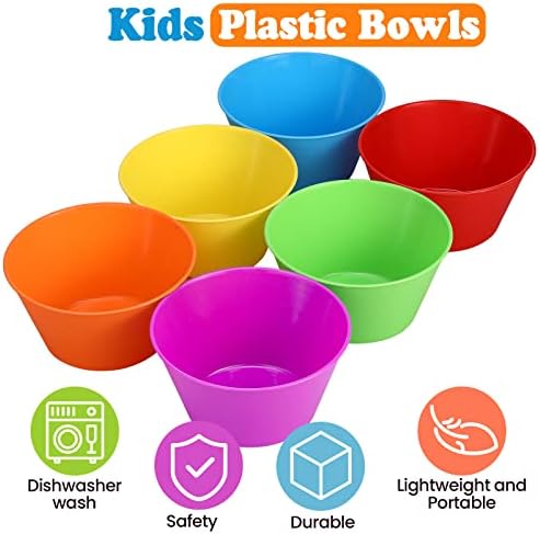 Mumufy 24 Pcs Kids Plastic Bowls Set Unbreakable 24 oz Cereal Plastic Snack Microwave Dishwasher Colorful Bowls Small Children Salad Dessert Fruit Soup BPA Free, 6 Colors