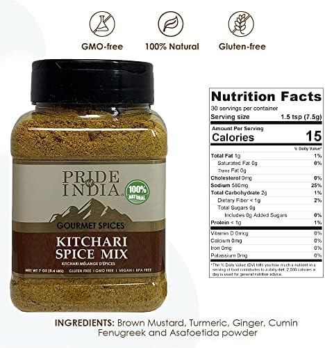 Pride of India Kitchari Spice Mix 7 oz | Authentic Indian Seasoning for Khichdi, Dal, Lentil Soup, Stew & Rice Dishes | Warm Aromatic Spice Blend for Everyday Cooking | Reusable Dual Sifter Jar