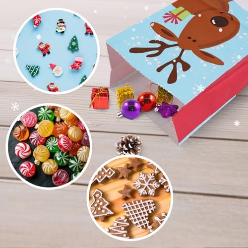 Linelglobal Christmas Treat Bag, Small Xmas Gift Bag for Kid Holiday Goodie Party Favor Paper 24 Pack