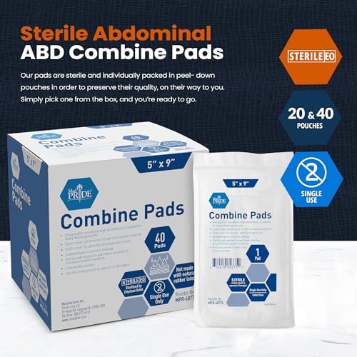 MED PRIDE Combine ABD Pads 5 x 9 Inch, 40 Count Sterile Abdominal Pads, High Absorbency Wound Dressings, Individually Wrapped, Latex Free, Single Use