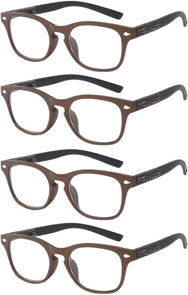 Blue Light Blocking Reading Glasses for Men Women, Wood Grain Vintage Style Computer Readers Eyeglasses Value 4 Pack