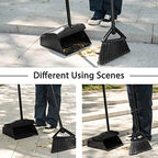 Eyliden Commercial Angle Broom and Dustpan Combo, with Long Handle and Lid, Lobby Dust Pan Sweep Set for Outdoor Garages Courtyard Sidewalks Decks Indoor Home Kitchen Room Office (Black Broom+Dustpan)