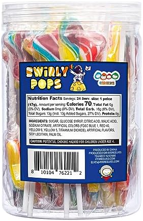 Galaxy Star Rainbow Lollipops Individually Wrapped, Bursting with Fruity Flavor, Great Swirl Lollipops for Kids Birthday Parties, Space Candy Party Favors and Cake Toppers, By 4YoreElves (Pack of 24)