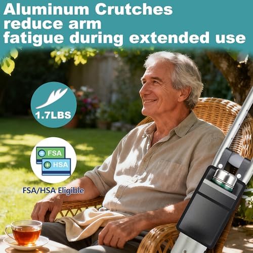 Aluminum Crutches for Adults & Seniors, Adjustable Crutches for Walking, Comfortable Lightweight Crutch with Underarm Pad and Crutch Bag & Hand Grip, 300 LB Weight Capacity, Fitting 5'2"-5'8",1 Pair