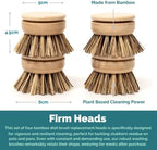 Jungle Culture Dish Brushes or Replacement Brush Heads for Eco Dish Brushes • Wooden Kitchen Washing Up Brush Heads • Interchangeable Bristle Refills • Dish Scrubbers (Firm Replacement Heads)