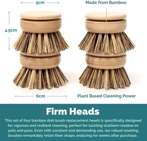 Jungle Culture Dish Brushes or Replacement Brush Heads for Eco Dish Brushes • Wooden Kitchen Washing Up Brush Heads • Interchangeable Bristle Refills • Dish Scrubbers (Firm Replacement Heads)