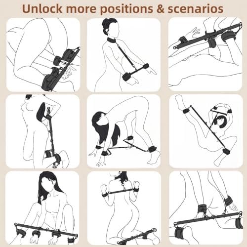 Spreader Bar Sex Toys with Wrist Ankle Neck Collar Restraint Kits Adjustable Handcuffs Collar Bondage Set BDSM for Adult Couple (Black)