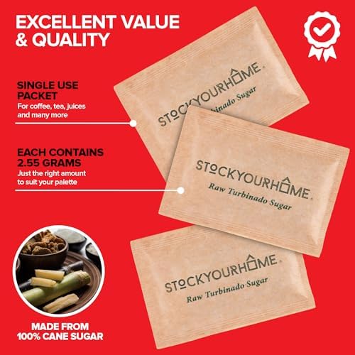 Bulk Sugar Packets, 500 Count - Individual Servings of Turbinado Sugar Packets for Coffee & Tea, Granulated Brown Raw Sugar Packs Great for Restaurants, Coffee Shops, Offices, and More