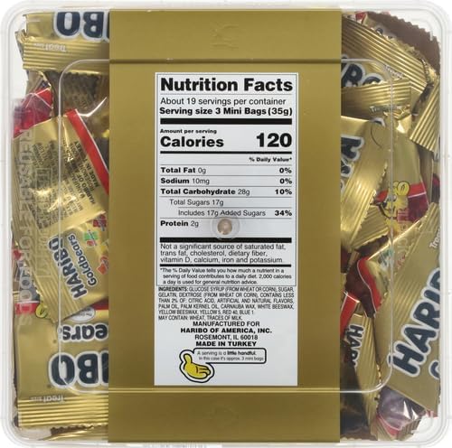 HARIBO Goldbears, Gummi Candy, 22.8 oz Tub (108 Packs) Assorted Flavors