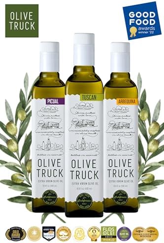 Olive Truck California Extra Virgin Olive Oil - Made from Early Harvest Olives, Authentic & Filtered, Glass Bottle, Cold-Pressed High Polyphenol Olive Oil - Frantoio (Italian) 16.9 fl oz (Pack of 1)