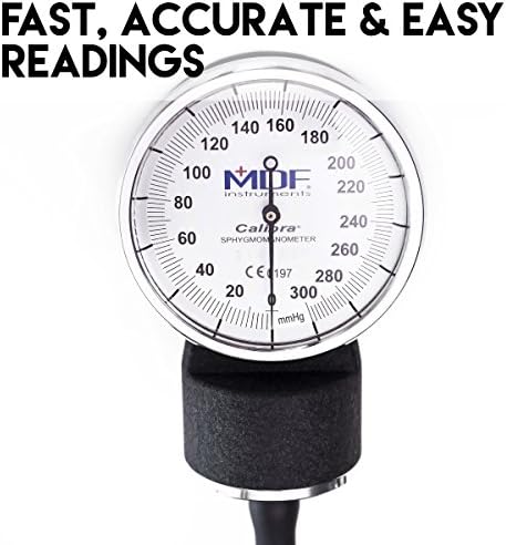 MDF Instruments, Calibra Aneroid Premium Professional Sphygmomanometer, Blood Pressure Monitor with Adult Cuff & Carrying Case, Lifetime Calibration, White Dial, Purple Cuff, MDF808M08