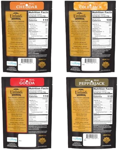 Umland’s Crunchy Cheese – High Protein Keto Snack Variety Pack (4 Flavors: Cheddar, Colby Jack, Pepper Jack, Gouda) | 0g Sugar, Low Carb, Gluten-Free