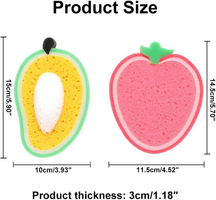 2Pcs Dish Cleaning Sponges, Cute Fruit-Shape Thickened Kitchen Sponge, Ideal for Bathroom, Dish, Furniture, Kitchen