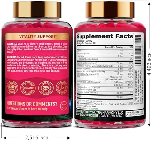 Vitamin B-Complex Gummies for Women & Men - Vitamin B12, B1, B2, B3, B5, B6, B7 & B9 - B Complex with Vitamin C & Choline - Energy, Brain & Mood - Natural Berry Flavor, Vegan - 60 Gummies for 2 Months