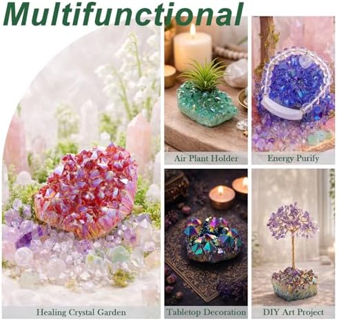 Rockcloud Healing Crystal Natural Titanium Coated Fuchsia Rock Quartz Cluster Geode Druzy Home Decoration Gemstone Specimen