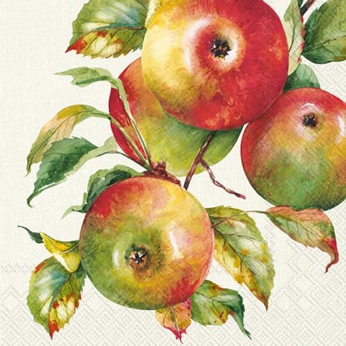 IHR Ideal Home Range Party Napkins Disposable 3-Ply Paper Lunch Napkin Pack, 6.5" x 6.5", Home Grown Apples, 20-Count