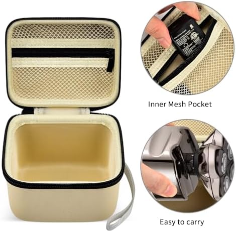 Case for Skull Shaver Electric Pitbull Pro Razor, Hard Travel Rotary Men Head Shavers Beard Trimmer Storage Carrying Box with Zipper Mesh Pocket for Men's Gold Pro Mustache Grooming Kit, Beige-Only