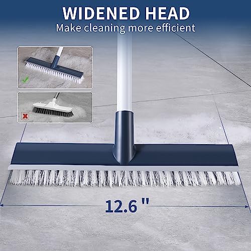 BOOMJOY Floor Scrub Brush with 57" Long Handle, 12" Wide Head, 2 in 1 Scrape and Brush, Stiff Bristle for Cleaning Bathroom, Patio, Kitchen, Tile, Wall and Deck