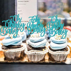 Rsstarxi 24 Pack Oh Baby Cupcake Toppers Glitter Gender Reveal Themed Cupcake Picks Baby Shower Cake Decoration for Baby Baptism Kids Birthday Party Decorations Blue
