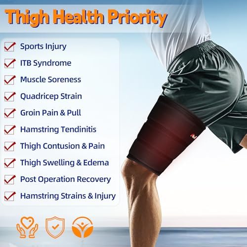 Hiball Adjustable Thigh and Hamstring Compression Sleeve with 3 Pressure Straps, Thigh Brace for Women Men, Non-Slip Hamstring Compression Wrap, Quad Support Bandage, Upper Leg Brace for Pulled Groin