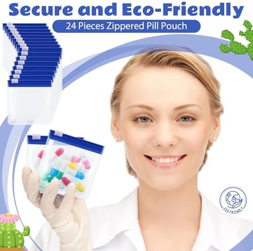 24 Pieces Pill Pouch Bags Zippered Set Reusable Translucent Medicine Organizer Sealing Travel Plastic Bags with Slide Lock for Storage(Dark Blue)