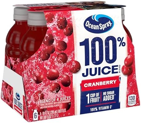 Ocean Spray 100% Juice, Cranberry Juice, 10 Ounce Bottle (Pack of 6)