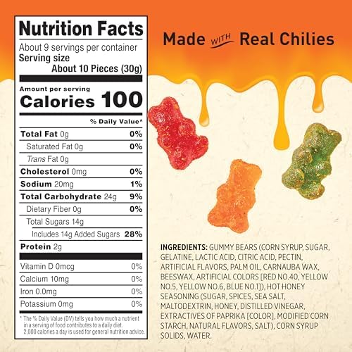 Snak Club Mike’s Hot Honey Bears Gummy Candy, Soft and Chewy Gummy Bears with Sweet Heat, Unique Candy Snacks, 9 oz Family Size Bag