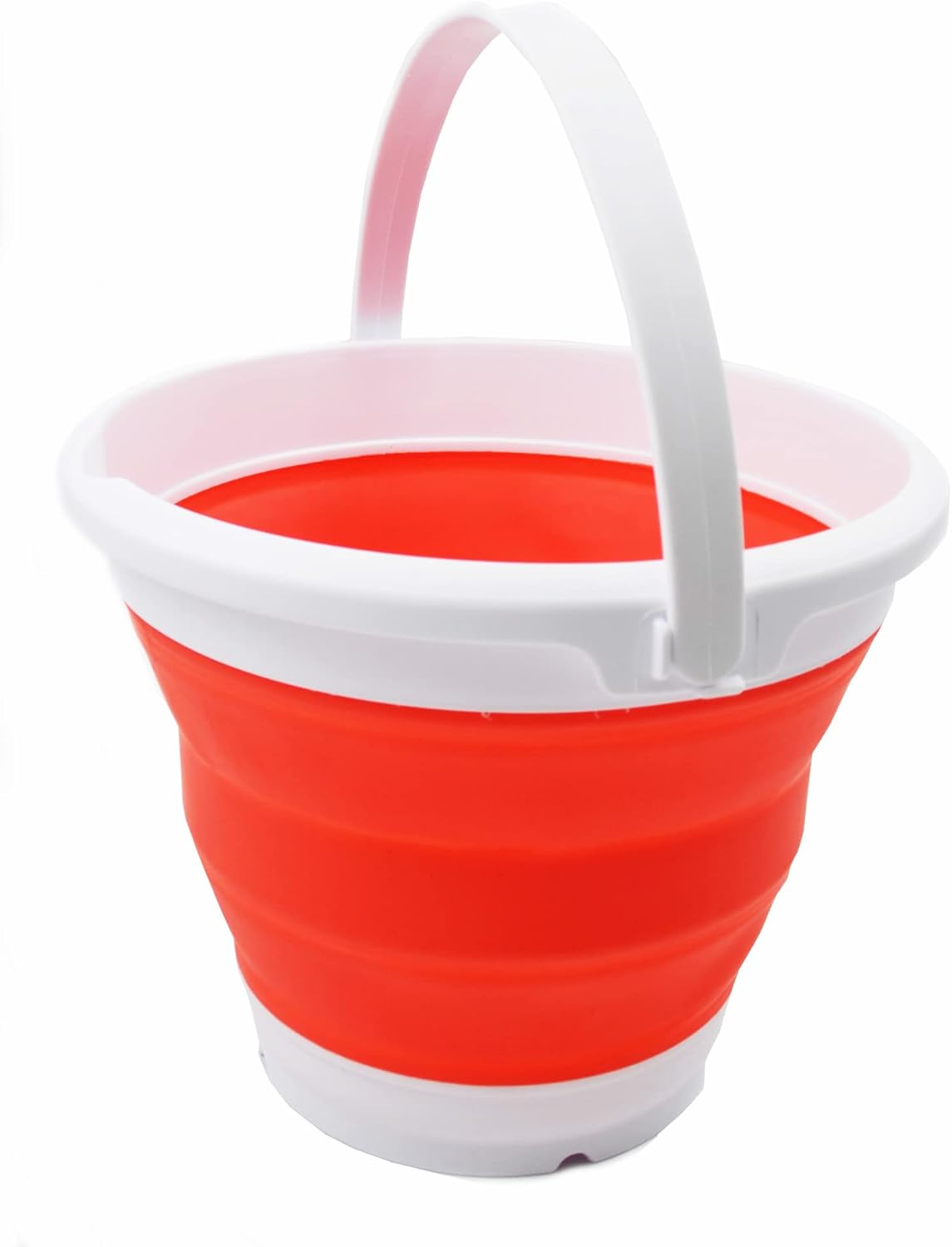 SAMMART 5.5L (1.4 Gallon) Collapsible Plastic Bucket - Foldable Round Tub - Portable Fishing Water Pail - Space Saving Outdoor Waterpot. (White/Orange Red, 1)
