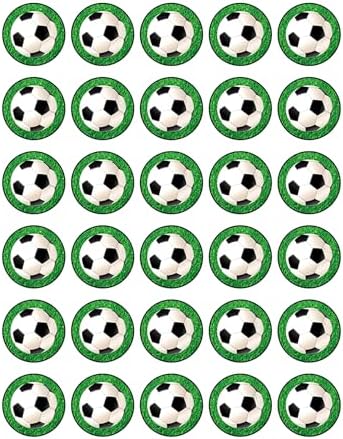 30 x Soccer Ball in Grass Themed Edible Cupcake Toppers | Uncut on Wafer Sheet- Qty 30-1.5” each