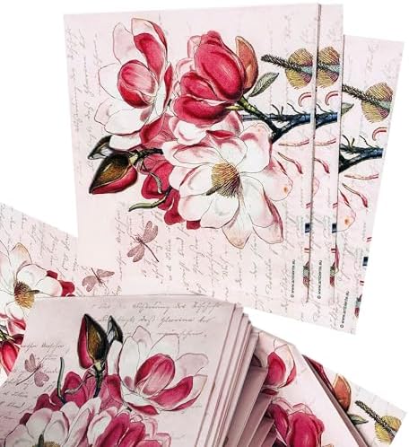 20-ct 6.5 Floral Napkins for Decoupage Pretty Pink Flower Mother's Day Spring Paper Decorative Lunch Dinner Magdalena Napkins for Valentine V Day Arts Crafts 3-ply Soft Beautiful