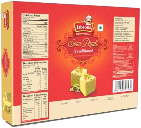 Jabsons - Traditional Soan Papdi, Flaky Indian Sweet, 17.6 oz (500 G)