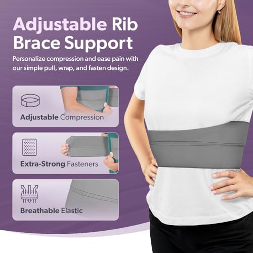 BraceAbility Broken Rib Brace for Women and Men - Rib Protector Compression Wrap, Chest Support Belt for Bruised, Fractured, Dislocated Ribs, Costochondritis Relief, Sternum Brace (Female - Gray)