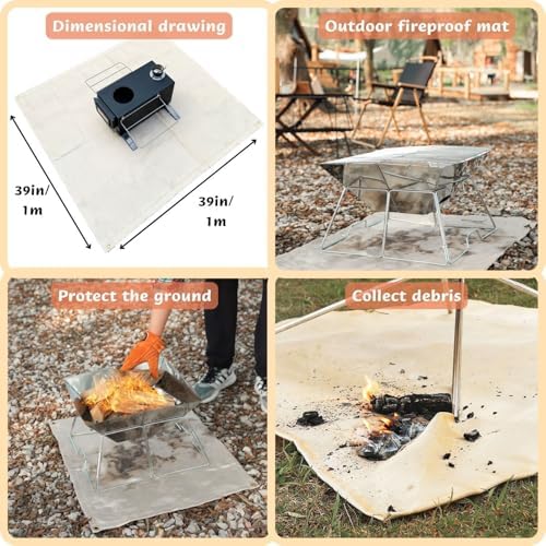 Fire Pit Mat 39"x39" – Fireproof Stove Mat with Heat-Resistant Coating, Fiberglass Deck Protector for Camping, Patio, Lawn, Up to 940°F