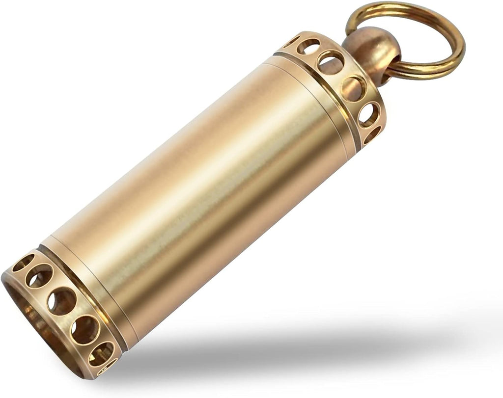 Pill Holder Keychain Container,Portable Mini Brass Waterproof Pill Box for Purse Pocket,Small Pill Case for Outdoor Travel Camping Daily Use