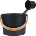 Sauna Bucket and Ladle Set, Portable 7L/1.85 Gallons Aluminum Sauna Bucket with Long Wooden Handle Spoon, SPA Shower Bath Accessories Supplies for Home Saunas, Steam Room