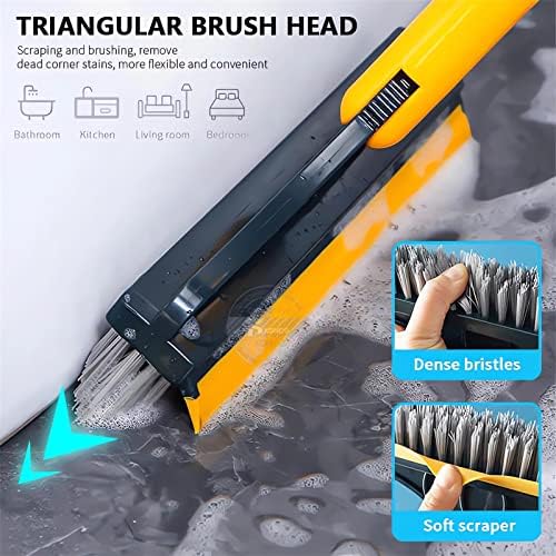 2 in 1 Cleaning Scrub Brush with Long Handle Heavy Duty - 2023 New Shower Powerful Brush and Scraper 2-in-1 Cleaning Tool with Soft Scraper Squeegee, V-Shaped Bristles Scrubber Deck Brush (Green)