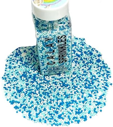 Homipooty Nonpareils Sprinkles Edible Blue White Pearl Sugar sprinkles 110g/3.88oz 2mm Mini Pearls Baking Cakes Cupcake Topper and Cake Decorations Ice Cream Cookies for Halloween Christmas