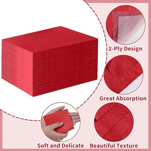 NatNarr 60 Pcs Red Napkins, Disposable Hand Towels for Bathroom Red Dinner Guest Napkin for Birthday, Wedding, Graduation