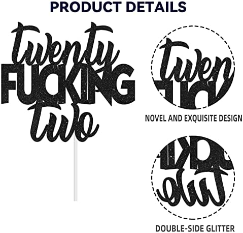 Twenty-two Glitter Black Happy Birthday Cake Topper - 22 Years Old Birthday Anniversary Party Decorations 22nd Birthday Party Supplies For Adult
