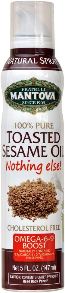 Mantova Toasted Sesame Oil, 100% Pure Cooking Spray with Omegas, perfect for grilling, baking, or seasoning for cooking, our oil dispenser bottle lets you spray, drip, or stream with no waste, 5 oz