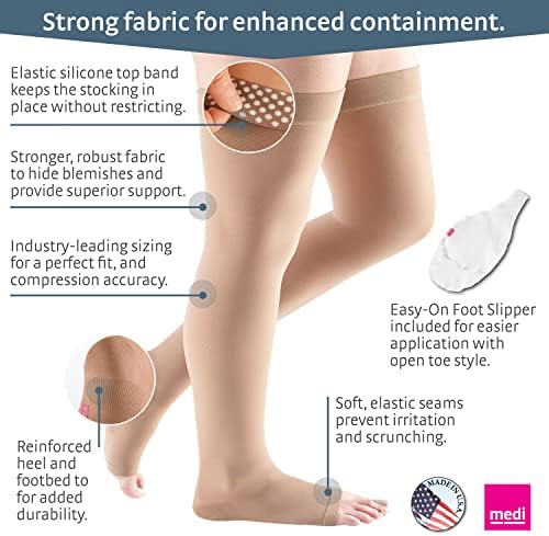 Mediven Plus for Men & Women 20–30 mmHg Thigh High Compression Stockings – Open Toe Durable Support Hosiery with a Secure Silicone Topband for Better Leg Circulation, Work, Travel & Everyday Comfort, III, Standard, Beige