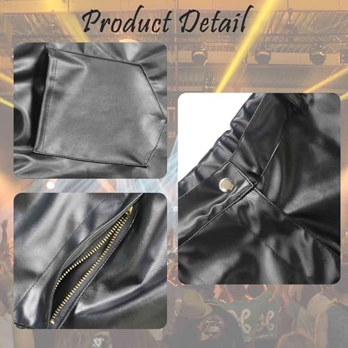 QiaTi Men's PU Leather Shorts Elastic Waist Rave Hot Short Pants Zipper Men Sexy Shorts with Pockets for Club Party