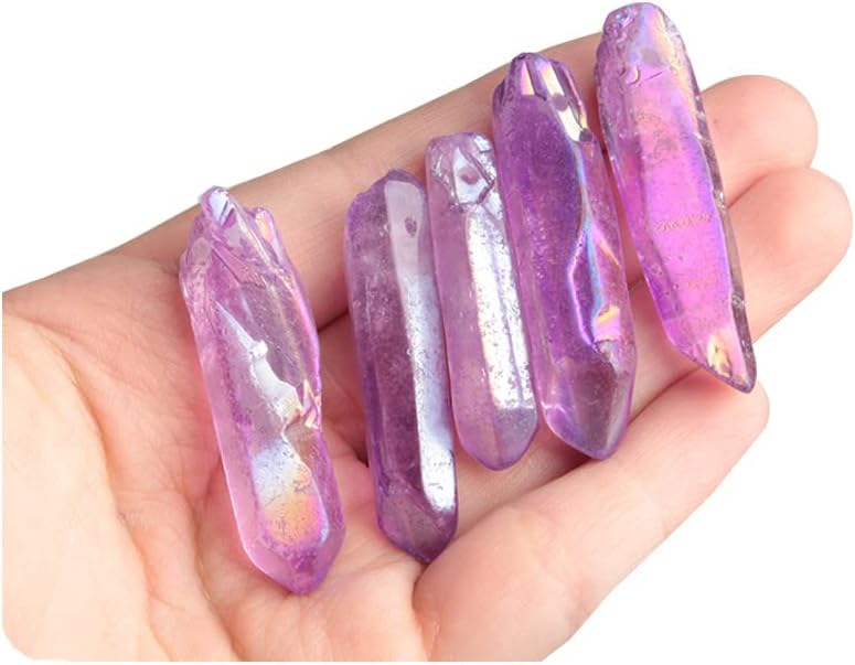 5Pcs Rare Purple Aura Lemurian Seed Quartz Crystal Stones Point Specimen
