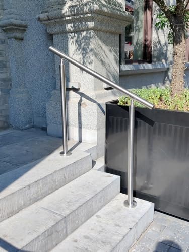 Outdoor 3 Step Handrail, DIY 304 Stainless Steel Transitional Hand Rails with Installation Kit, Silver Porch Stair Railing for Concrete Brick or Wooden Steps, 39 x 36 Inch