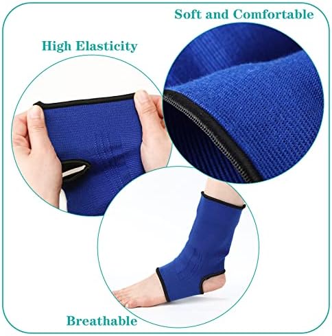 Geyoga 2 Pairs Muay Thai Ankle Support Compression Ankle Sleeve Boxing Foot Braces for Men Breathable Women Foot Wraps Support for Martial Arts Kickboxing Gym Running, L Size(Black, Blue)