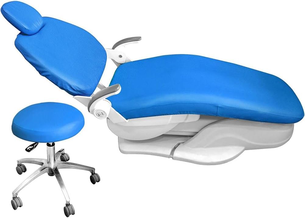 4Pcs/Set Dental Chair Covers, Dental PU Leather Unit, Waterproof PU Leather Protective Dental Full Chair Covers Elastic Stylish Dental Chair Seat Cover, Headrest Backrest Protector, (Color:Light blue)