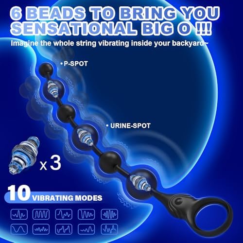 Vibrating Anal Beads Anal Toys, SMAM 12″ Insertable Silicone Long Butt Plug Prostate Massager with 10 Vibration Modes 3 Motors 6 Beads, Adult Toys Anal Trainer Sex Toy Sex Toys for Men Women Couples